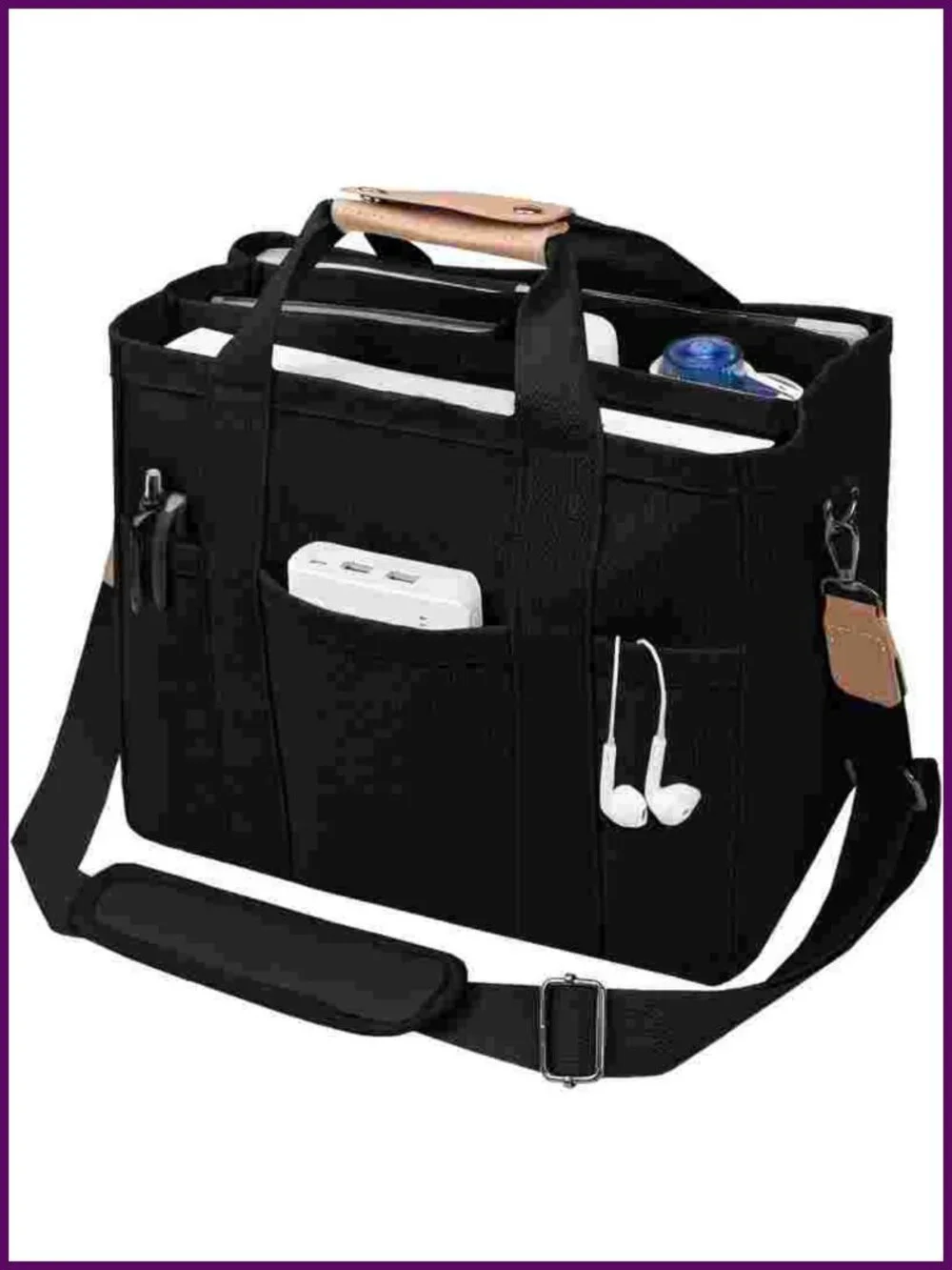 Multi Pocket Shoulder Bag Tote with Compartments - Picture 2 of 8